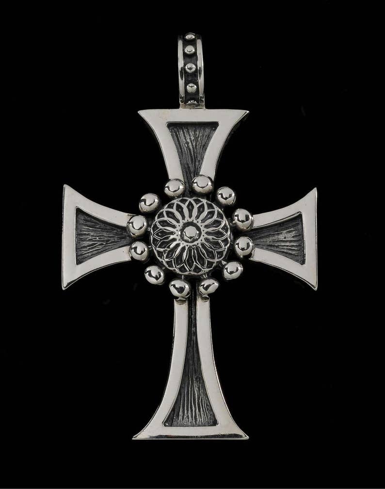 Large Beaded Flower Shadow Cross Pendant 6442S image 1