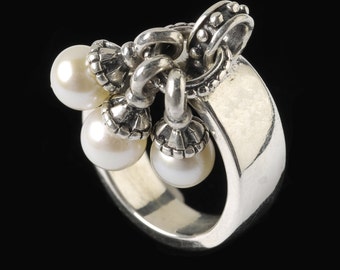 Three Pearl Drop Ring, B.C. Silver Collection          6509SXL