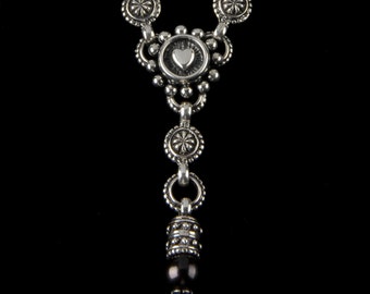 Classic Beaded Heart "Y" Necklace, B.C. Silver Collection     6160SXL