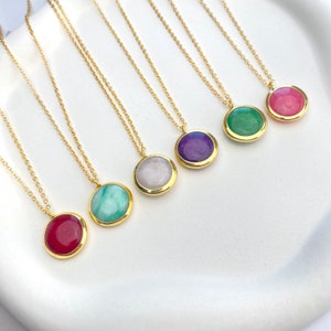Elegante Collana con Pendente in Pietra Naturale Placcata in Oro - Gioielli in Pietra Preziosa Rotonda da 45 cm (18&#39;&#39;) in Colori Vivaci