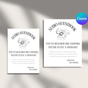 Wedding Telephone Guestbook Sign Template, Voicemail Audio Guestbook Display Card (Editable Canva Digital Download)