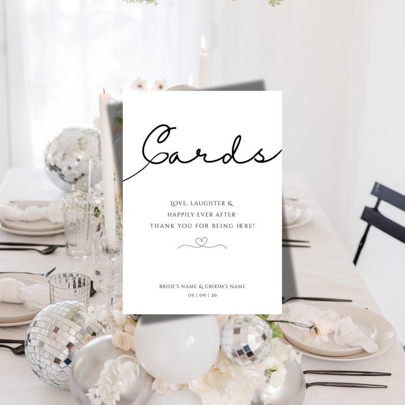 Wedding Cards Sign | Editable Printable Template | Black and White ...