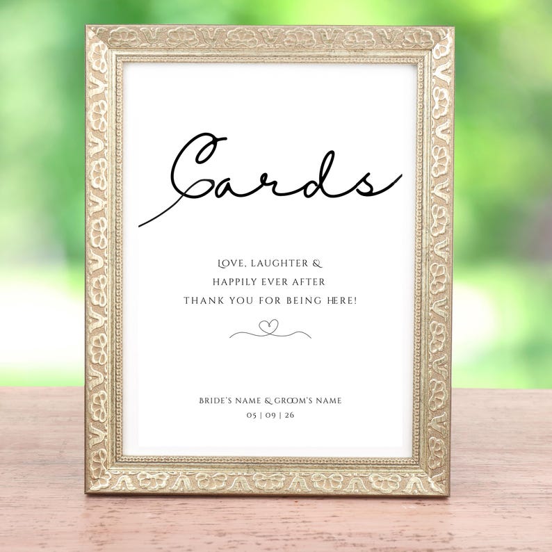 Wedding Cards Sign | Editable Printable Template | Black and White ...