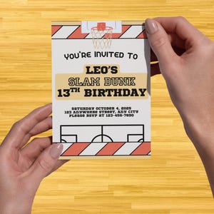 Invitación de cumpleaños de baloncesto / Mate / Plantilla editable / Tarjeta de invitación de cumpleaños infantil / Impresión en casa con Canva / Descarga digital