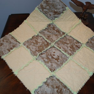 USMC MARPAT Desert Camouflage Lovie Baby Rag Quilt, 21&quot; x 21&quot;, made by USMC Official Hobbyist, License 23078