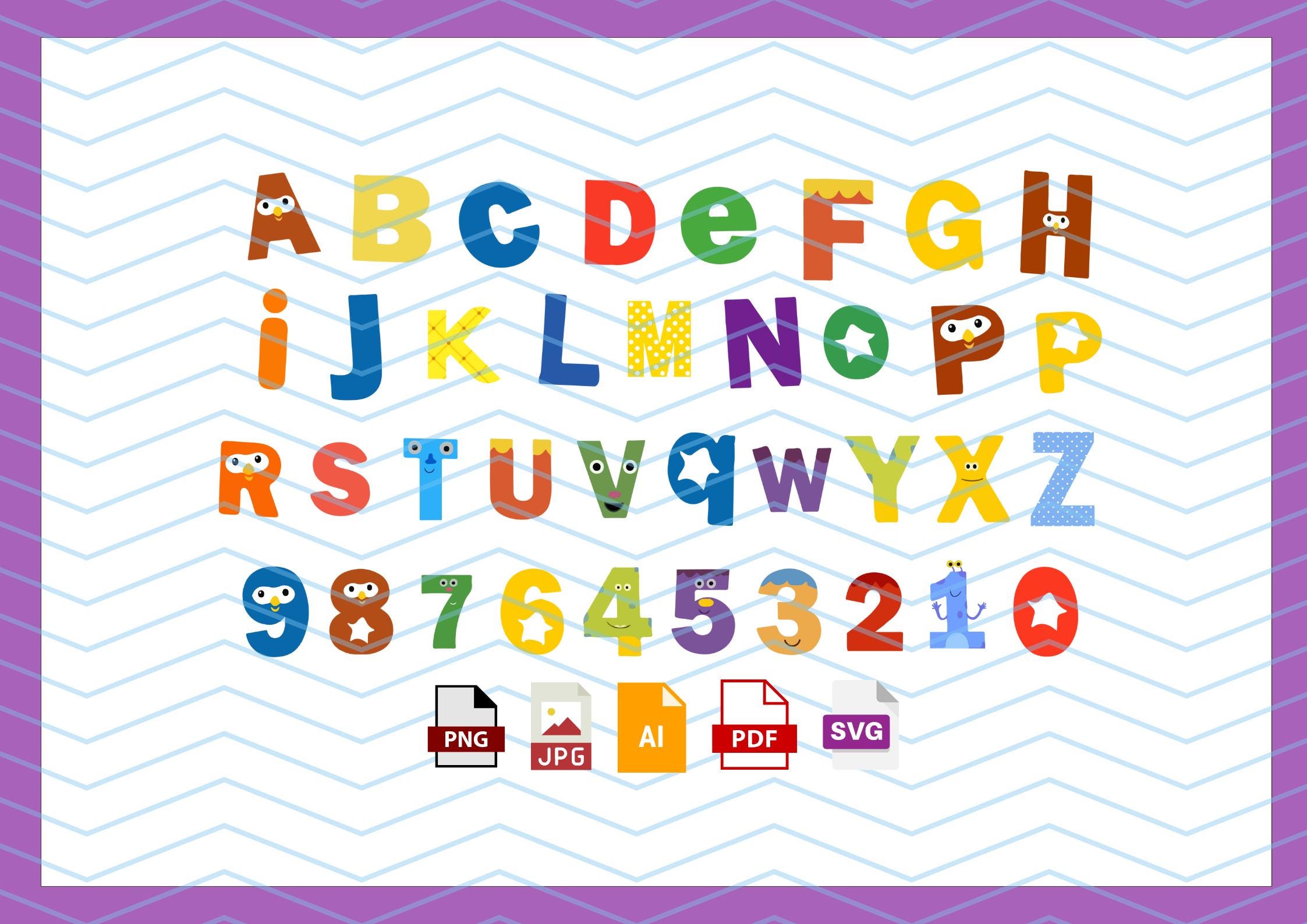 Super Simple Songs Alphabet Pack Font PNG Print ready Files 