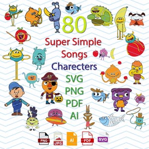 Personnages de chansons super simples, cliparts, pour autocollants, fichier numérique, fichier Pdf, Jpeg et fichier AI pour Adobe Illustrator