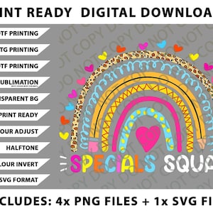 Rainbow Specials Squad Art Music PE Tech Gym Teacher Team  Png Bundle, SVG Files, Digital Downloads