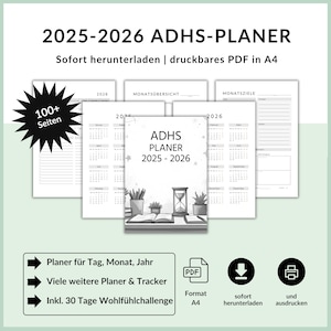 ADHS Planer 2025 - 2026 | PDF in A4 zum herunterladen | für mehr Struktur und Fokus | Planer und Kalender für ADHS und Neurodivergenz