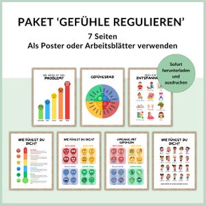 Paket Gefühle Regulieren | 7-teiliges Poster-und Arbeitsblatt-Set | ADHS Emotionsregulation | Emotionen Neurodivergenz | Sofortiger Download
