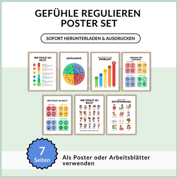 Gefühle Regulieren Poster-Set bestehend aus 7 Postern zum herunterladen | ADHS Emotionsregulation | Emotionen Neurodivergenz