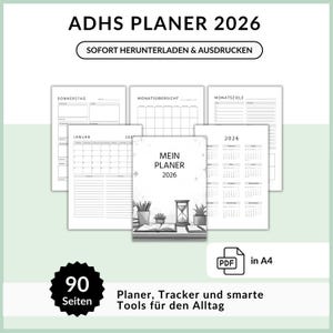 ADHS Planer 2026 | PDF in A4 zum herunterladen | für mehr Struktur und Fokus | Planer und Kalender für ADHS und Neurodivergenz