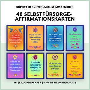48 Selbstfürsorge-Affirmationskarten A4 | PDF Digitaler Download | für mehr Ruhe, Gelassenheit & Selbstliebe | Auch perfekt als Geschenk