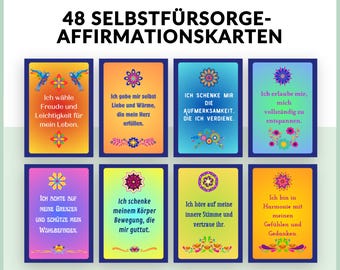 48 Selbstfürsorge-Affirmationskarten A4 | PDF Digitaler Download | für mehr Ruhe, Gelassenheit & Selbstliebe | Auch perfekt als Geschenk