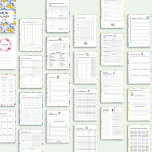 May include: A collection of planner pages with floral and lemon designs. The pages include sections for monthly overviews, goals, to-do lists, and habit trackers. The cover features the text "Mein Planer 2026".