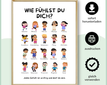 Poster Gefühle benennen | Arbeitsblatt Gefühle | Emotionen | Kinder und Teenager | PDF & JPG | Zum herunterladen | Schule, Kita, Zuhause