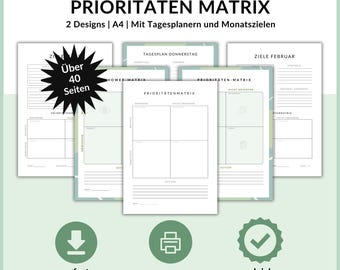 Prioritätenmatrix | Eisenhower-Matrix Planer | ADHS Planer | ADHS Struktur | Prioritäten setzen | Strukturplaner | PDF Download