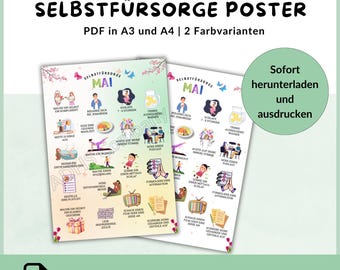 ADHS Selbstfürsorge Poster Mai | Achtsamkeit PDF | A3 und A4 | sofort herunterladen und ausdrucken | Mentale Gesundheit | Coaching Poster