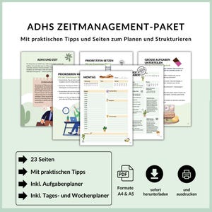 ADHS Zeitmanagement-Paket PDF Download | A4 und A5 | Tipps & Planer für deinen Alltag | für Erwachsene u.Teenager | Tages- und Wochenplaner