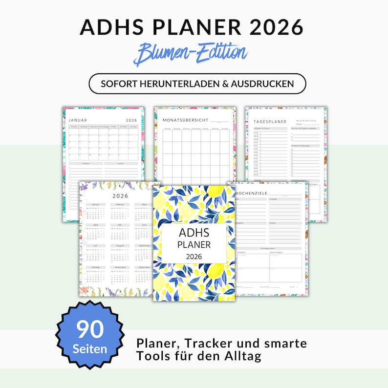 ADHS Planer 2026 als PDF Download für Erwachsene – für Struktur, Selbstfürsorge & mentale Gesundheit image 1