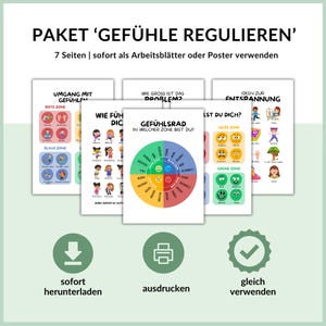 Paket Gefühle Regulieren | 7-teiliges Poster-und Arbeitsblatt-Set | ADHS Emotionsregulation | Emotionen Neurodivergenz | Sofortiger Download