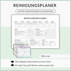 Reinigungsplan zum Ausdrucken für mehr Struktur beim Putzen, tägliche, wöchentliche, monatliche, jährliche Reinigungsaufgaben, ADHS-Putzplan