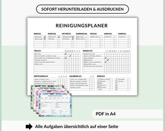 Reinigungsplan zum Ausdrucken für mehr Struktur beim Putzen, tägliche, wöchentliche, monatliche, jährliche Reinigungsaufgaben, ADHS-Putzplan