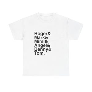 Rent T-Shirt - Seasons of Love Names List Tee | Mark, Mimi, Angel, Jonathan Larson Broadway Musical Gift