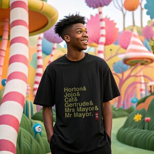 Seussical T-Shirt - Cat in the Hat, Horton Names List Tee | Dr. Seuss Broadway Musical Gift, Thinker Fan