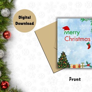 Biglietto di auguri di Natale stampabile, dimensioni 5"x7" piegato, bellissimo blu neve, download immediato, file PDF non modificabile, biglietto per le festività