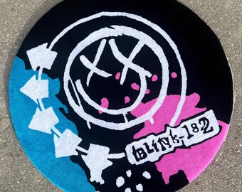 Blink 182 Tufting Rug, Logo, Punk Carpet, Blink182 Music, Pink