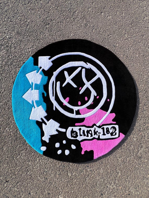 Blink 182 Tufting Rug, Logo, Punk Carpet, Blink182 Music, Pink