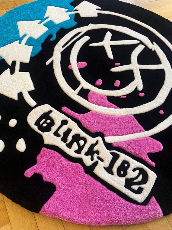 Blink 182 Tufting Rug, Logo, Punk Carpet, Blink182 Music, Pink