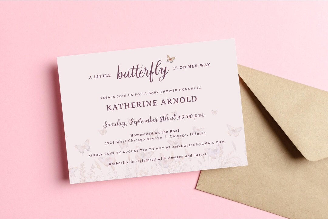 Editable A Little Butterfly is on Her Way Elegant Baby Shower ...