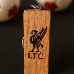 Personalized Cherry Wood LFC Keychain: Engraved Liverpool Fan Gift