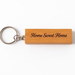Handmade personalised wooden keyring, house warming keychain, home sweet home keyring
