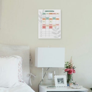 May include: A white printable schedule with the title "Relia's Schedule" and days of the week listed across the top. The schedule is divided into hourly time slots from 8:00 AM to 8:00 PM. Each day has a different color background.