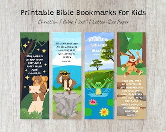 Printable Bible Bookmarks for Kids, Christian Bookmarks, Bible Verses, Children's Bookmarks, Printout, Letter Size, 2x6", Pack of Four