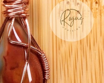 Jasper copper wire wrapped pendant necklace perfect gift