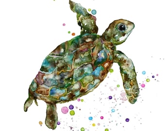 Turtle Print, Sea Turtle Print, Sea Turtle Art, Watercolor Sea Turtle, Turtle Wall Art, Coastal Decor, Beach Decor, Ocean Animals Art