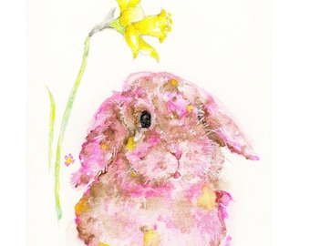 Bunny & Daffodil Print, Rabbit Art Print, Nursery Prints, Bunny Nursery Art, Cute Bunny Art, Spring Art, Whimsical Animal Art