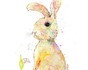 Bunny Rabbit Print, Rabbit Art Print, Bunny Art, Spring Art, Watercolor Bunny, Bunny Painting, Whimsical Animal Art, Nursery Art