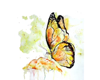 Butterfly Watercolor Art Print, Monarch Butterfly Print, Botanical Art, Garden Art, Kitchen Art