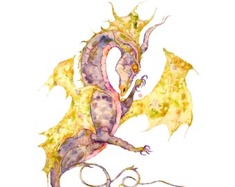 Dragon Watercolor Print, Dragon Art Print, Dragon Art, Fantasy Art, Fairy Tale Art, Nursery Dragon Art, Mythological Art