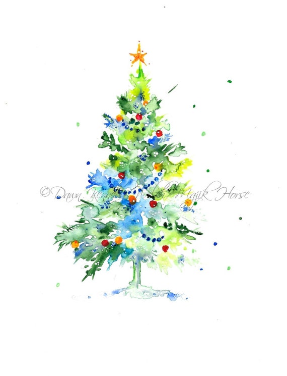 christmas tree art christmas tree print watercolor print etsy
