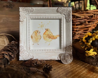 Make A Wish Birds Miniature Framed Art, Watercolor Art Print Lady Majik Horse, Small Art, Mini Art, Bird Art, Spring Art