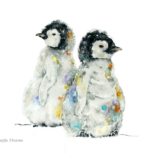 Penguin Art, Penguins Art Print, Watercolor Penguins, Penguin Nursery Art, Penguin Painting, Winter Art