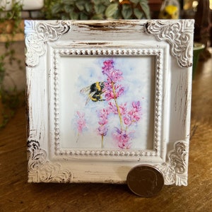 Bumblebee Snapdragons Miniature Framed Art Watercolor Art Print by Art by Lady Majik Horse, Small Art, Mini Art, Tiny Art, Garden Art image 1