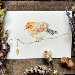 Bird On a Branch Art Print, Bird Painting, Cute Bird, Watercolor Bird, Farmhouse Wall Art, Woodland Nursery, Spring Art