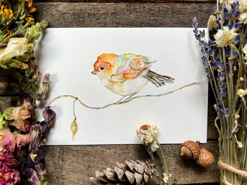 Bird On a Branch Art Print, Bird Painting, Cute Bird, Watercolor Bird, Farmhouse Wall Art, Woodland Nursery, Spring Art image 1